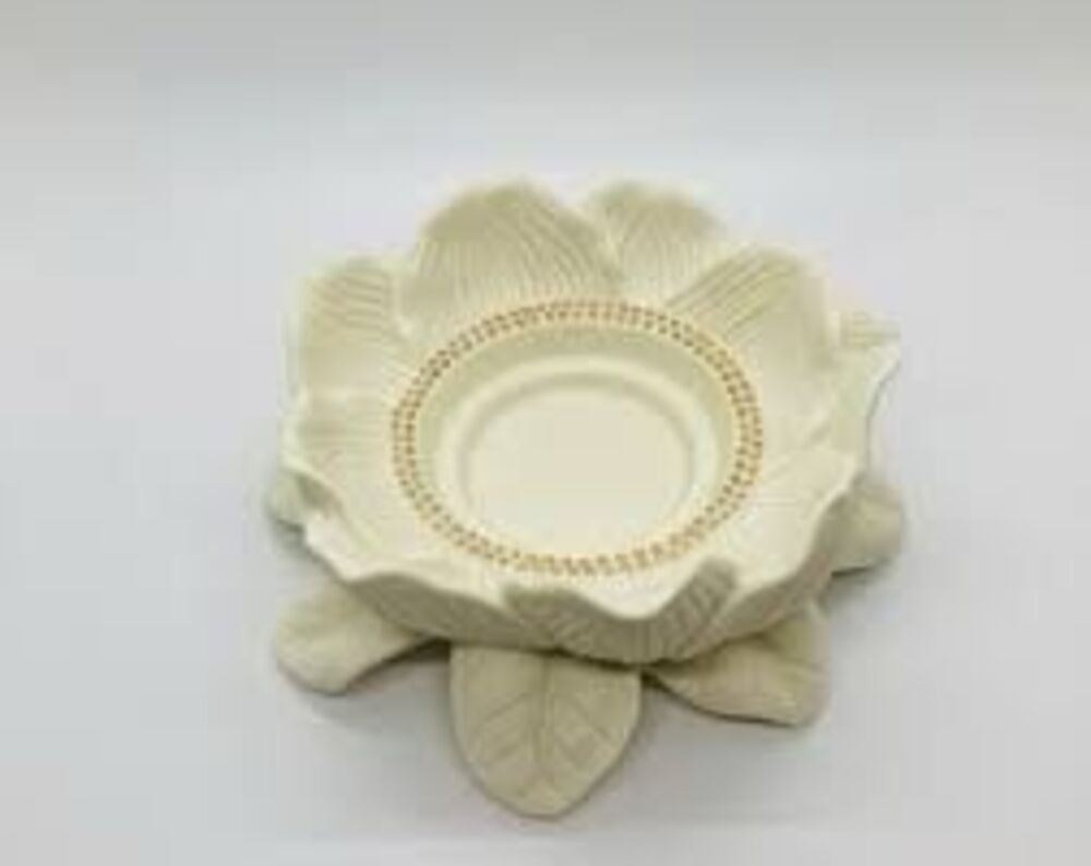 VGT PartyLite P7369 Magnolia Lotus Flower Pillar Bisque Porcelain Candle Holder